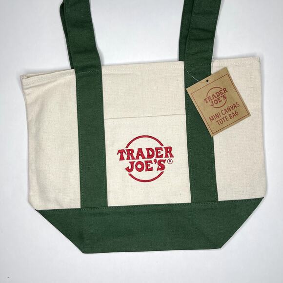 LOT Set of 2 — Trader Joe’s Grocery Canvas MINI Tote Bag — Blue + Green NWT! NEW - Picture 2 of 11